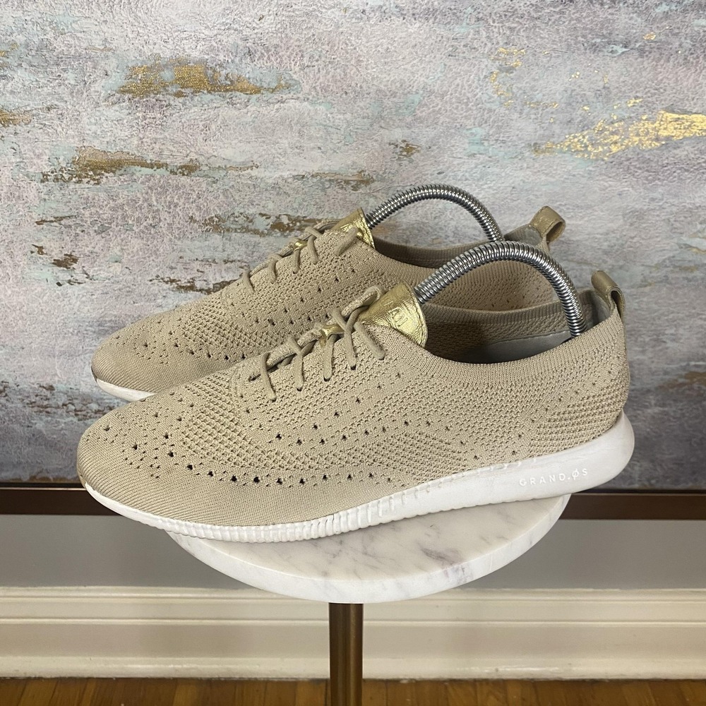 Cole Haan Grand.OS Shoes Womens Size 9.5 Beige Knit Low Top Sneakers W1154